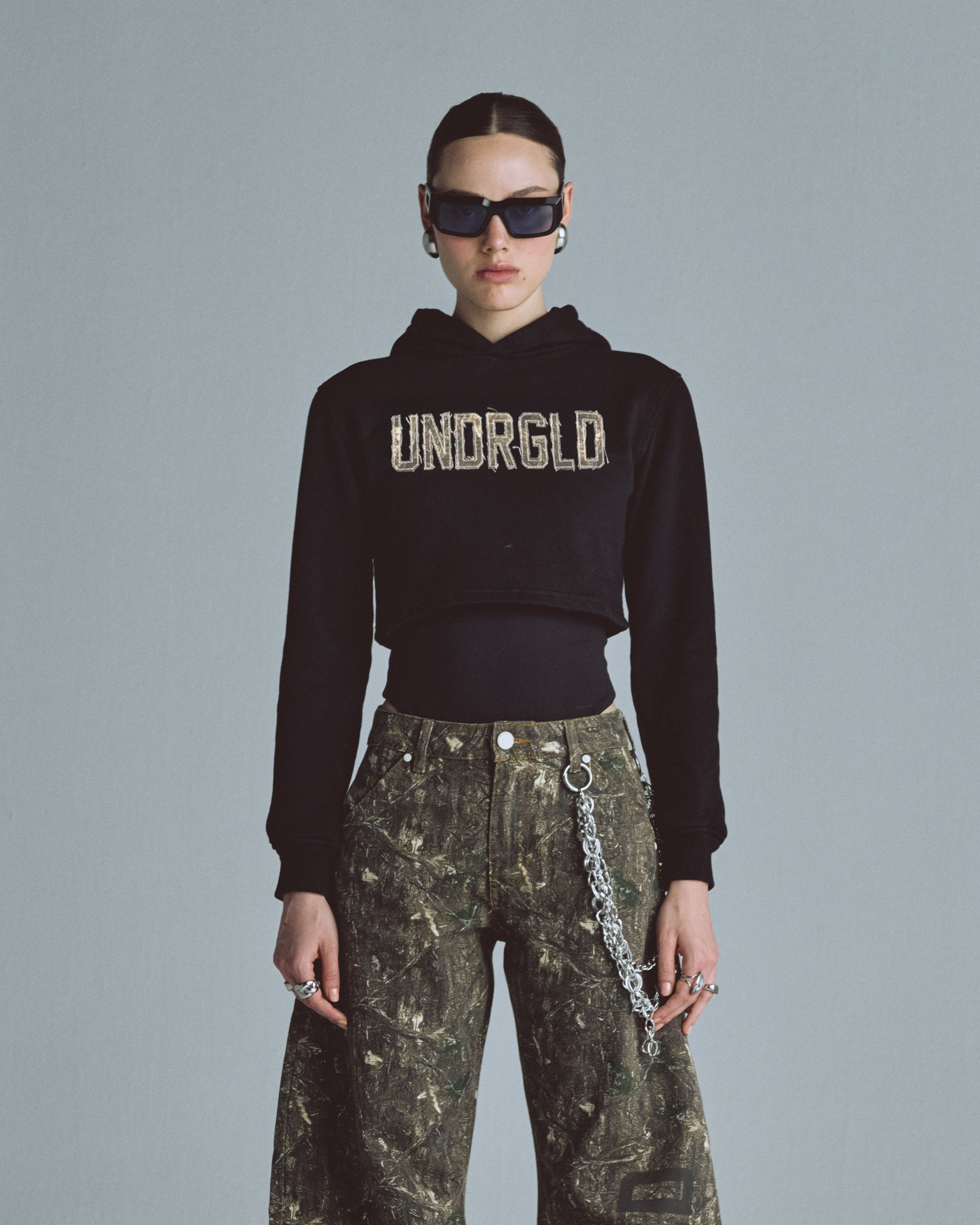 W ECHOES CAMMO UNDRGLD SLIM FIT HOODIE BLACK