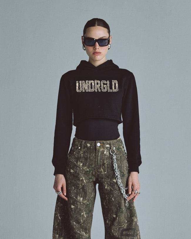 W ECHOES CAMMO UNDRGLD SLIM FIT HOODIE BLACK